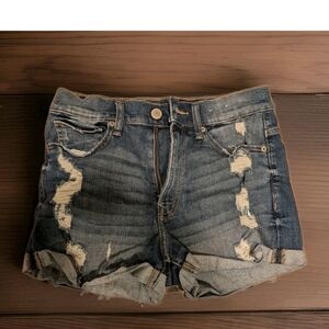 Express High Rise Shortie Jean Shorts Performance Stretch